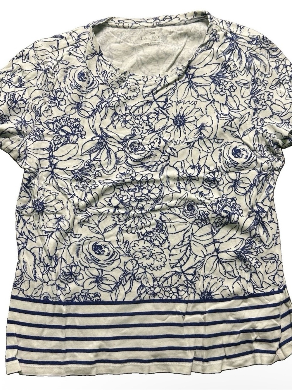 Women’s Talbots Floral Petites Blue White Floral Shirt Size MP